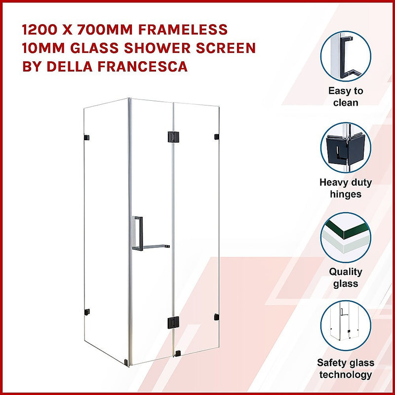 Dealsmate 1200 x 700mm Frameless 10mm Glass Shower Screen By Della Francesca