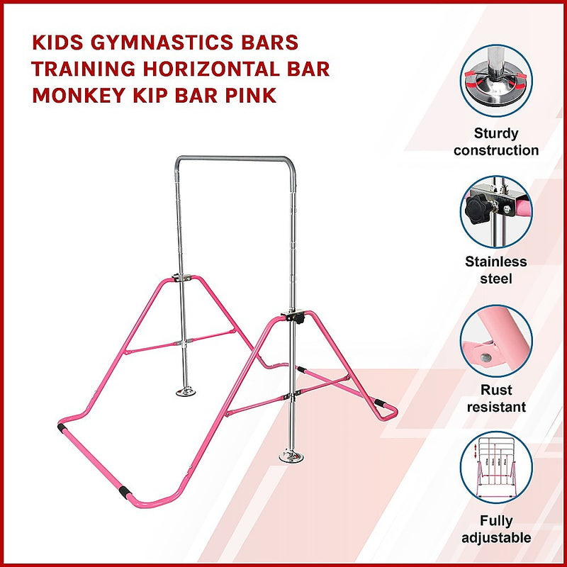 Dealsmate Kids Gymnastics Bars Training Horizontal Bar Monkey Kip Bar Pink