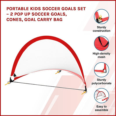 Dealsmate Portable Kids Soccer Goals Set – 2 Pop Up Soccer Goals, Cones, Goal Carry Bag