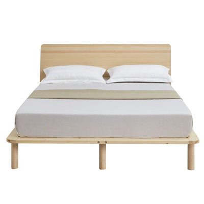 Dealsmate Natural Solid Wood Bed Frame Bed Base with Headboard Queen