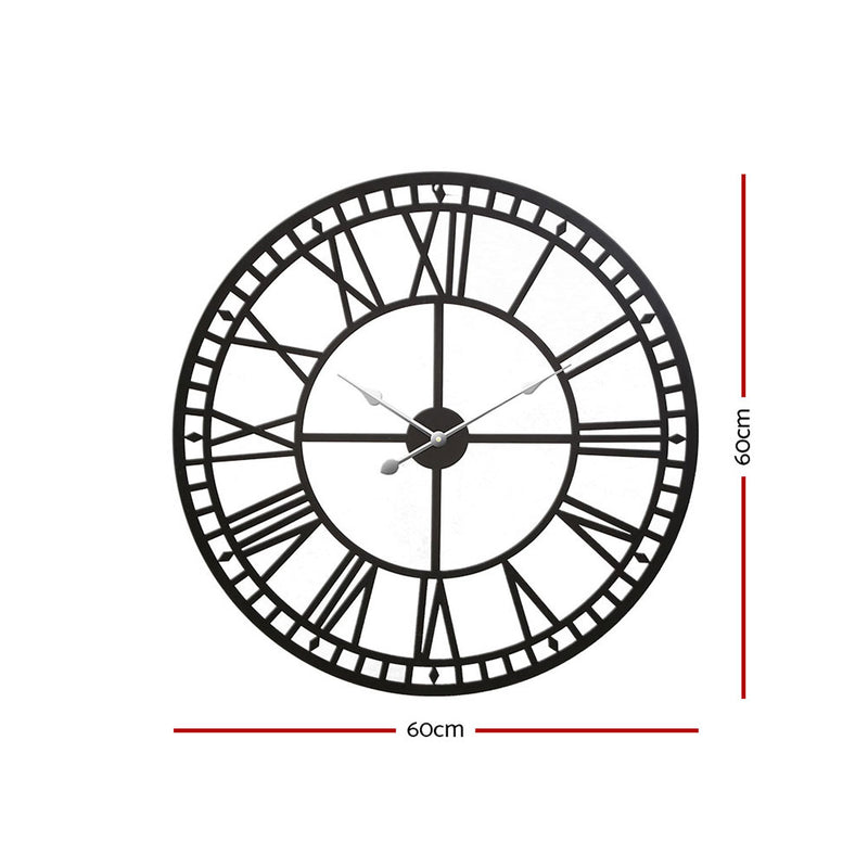 Dealsmate  60cm Wall Clock Large Roman Numerals Metal Black