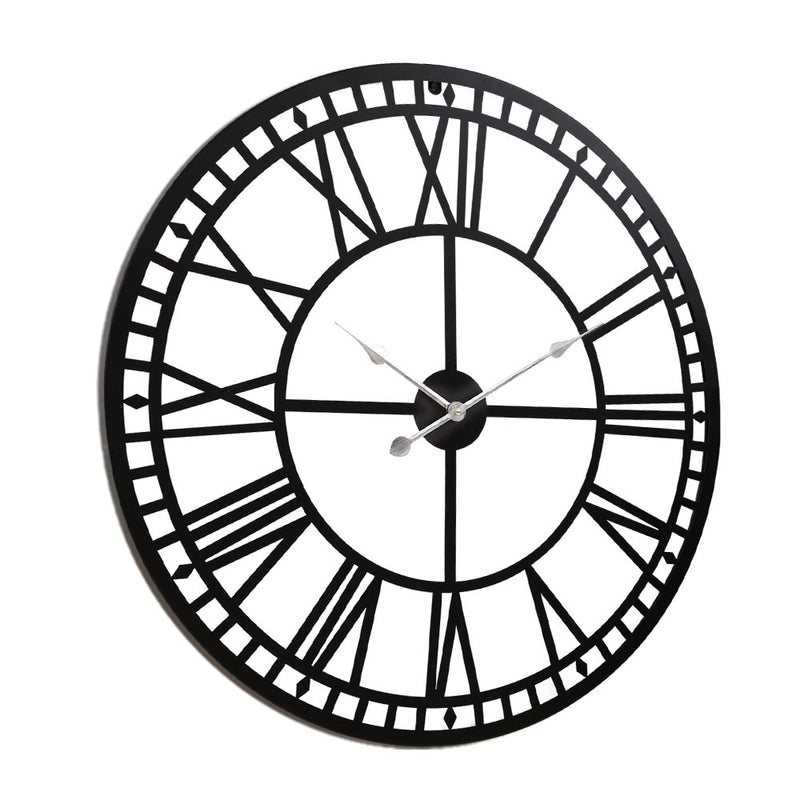 Dealsmate  60cm Wall Clock Large Roman Numerals Metal Black