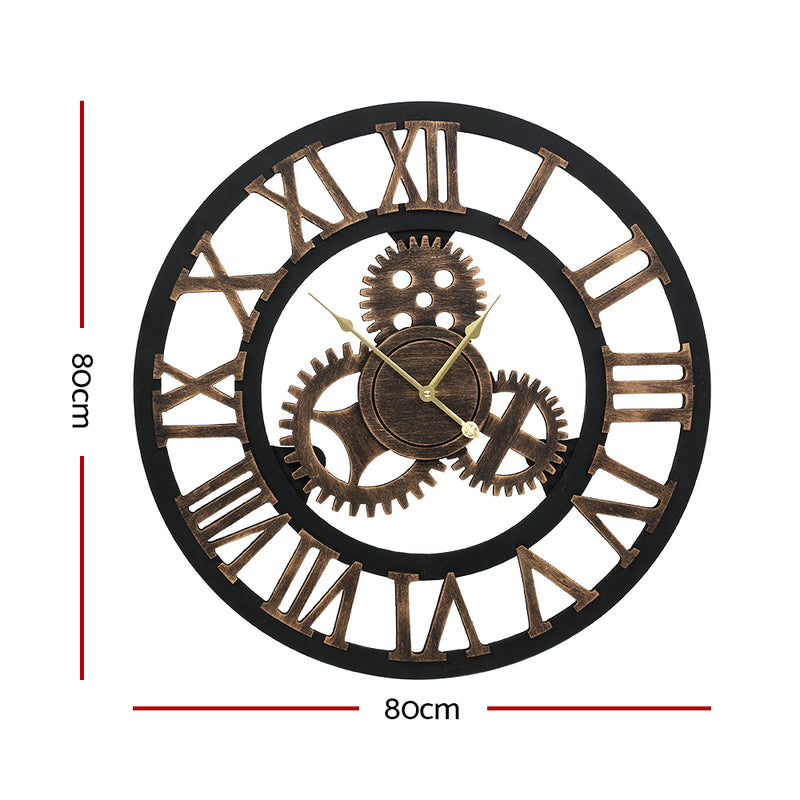 Dealsmate  80cm Wall Clock Large Retro Roman Numerals Brown