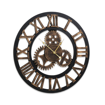 Dealsmate  80cm Wall Clock Large Retro Roman Numerals Brown