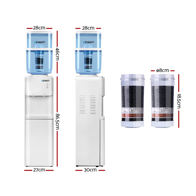 Dealsmate Devanti Water Cooler Dispenser Stand 22L Bottle White w/2 Filter