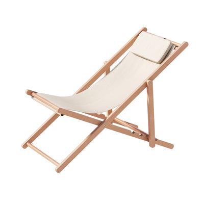 Dealsmate  Outdoor Deck Chair Wooden Sun Lounge Folding Beach Patio Furniture Beige