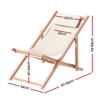 Dealsmate  Outdoor Deck Chair Wooden Sun Lounge Folding Beach Patio Furniture Beige