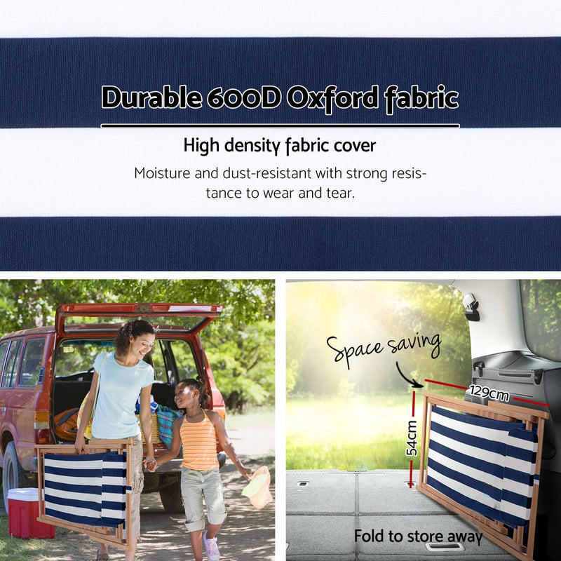 Dealsmate  Outdoor Deck Chair Wooden Sun Lounge Folding Beach Patio Furniture Blue