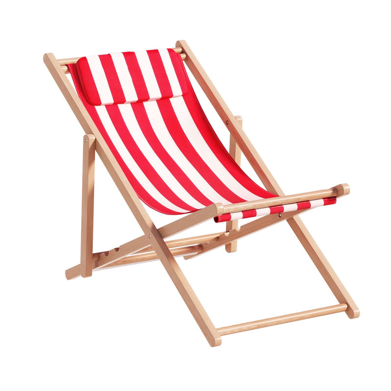 Dealsmate  Outdoor Deck Chair Wooden Sun Lounge Folding Beach Patio Furniture Red