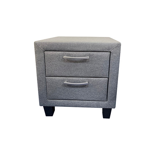 Dealsmate 4 Pieces Storage Bedroom Suite Upholstery Fabric in Light Grey with Base Drawers King Size Oak Colour Bed, Bedside Table & Tallboy