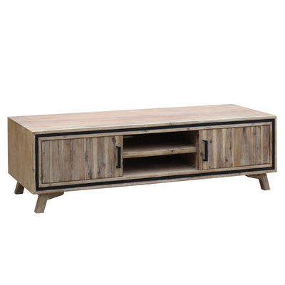 Dealsmate TV Cabinet with 2 Storage Drawers Cabinet Solid Acacia Wooden Entertainment Unit in Sliver Bruch Colour