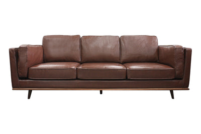 Dealsmate 3 Seater Faux Sofa Brown Lounge Set for Living Room Couch with Wooden Frame