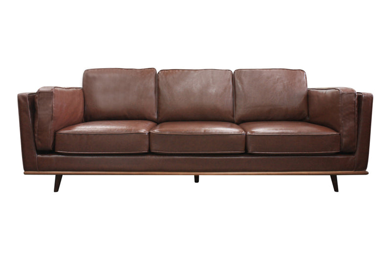 Dealsmate 3 Seater Faux Sofa Brown Lounge Set for Living Room Couch with Wooden Frame