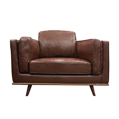 Dealsmate Single Seater Armchair Faux Leather Sofa Modern Lounge Accent Chair in Brown with Wooden Frame