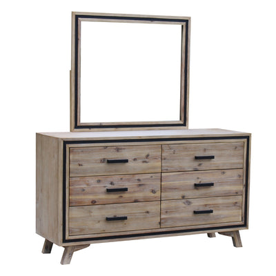 Dealsmate Dresser with 6 Storage Drawers in Solid Acacia With Mirror in Silver Brush Colour