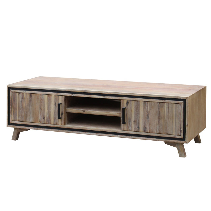 Dealsmate TV Cabinet with 2 Storage Drawers Cabinet Solid Acacia Wooden Entertainment Unit in Sliver Bruch Colour