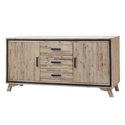 Dealsmate Buffet Sideboard in Silver Brush Colour with Solid Acacia & Veneer Wooden Frame Storage Cabinet with Drawers