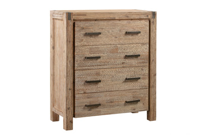 Dealsmate Tallboy with 4 Storage Drawers Assembled in Oak Colour Solid Wooden