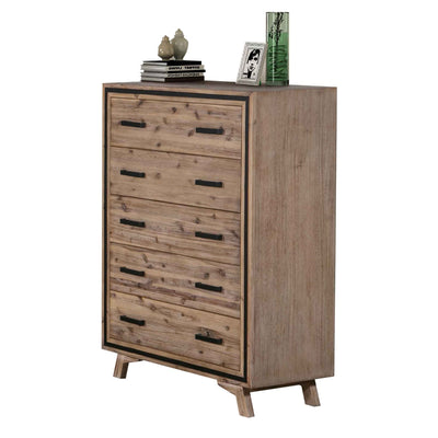 Dealsmate Tallboy with 5 Storage Drawers Solid Acacia Wooden Frame in Silver Brush Colour