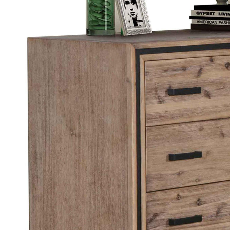Dealsmate Tallboy with 5 Storage Drawers Solid Acacia Wooden Frame in Silver Brush Colour