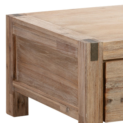Dealsmate Coffee Table Solid Acacia Wood & Veneer Frame 2 Drawers Storage Oak Colour