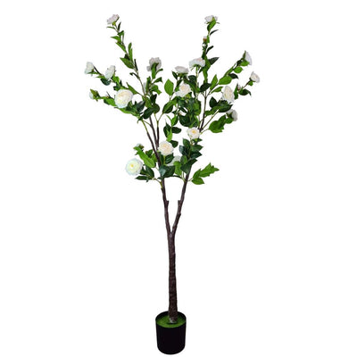 Dealsmate Flowering Natural White Artificial Camellia Tree 180cm