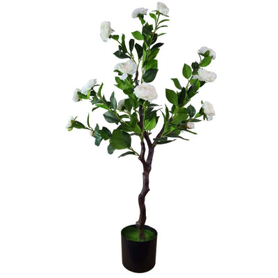 Dealsmate Flowering Natural White Artificial Camellia Tree 100cm