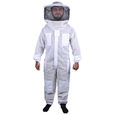 Dealsmate Beekeeping Bee Full Suit 3 Layer Mesh Ultra Cool Ventilated Round Head Beekeeping Protective Gear SIZE S