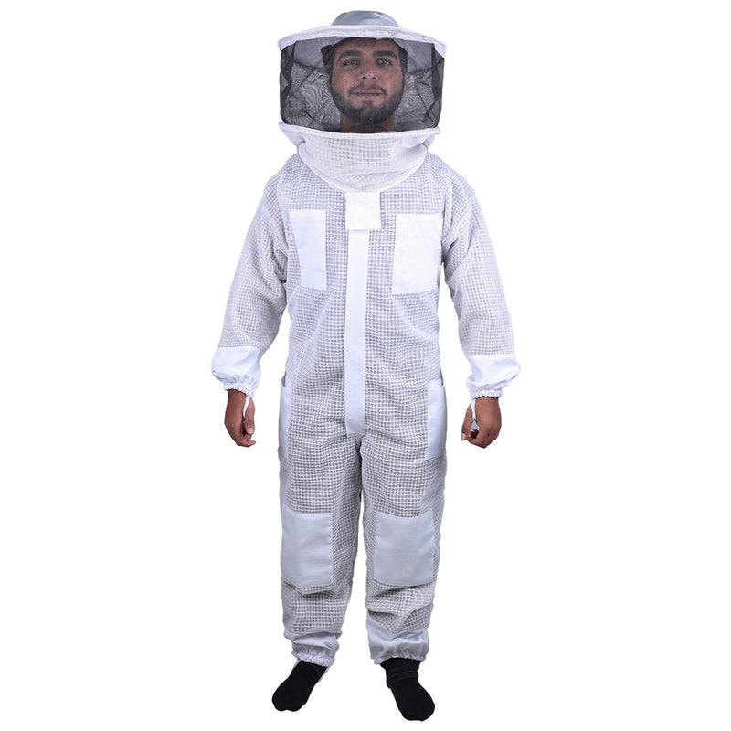 Dealsmate Beekeeping Bee Full Suit 3 Layer Mesh Ultra Cool Ventilated Round Head Beekeeping Protective Gear SIZE 4XL