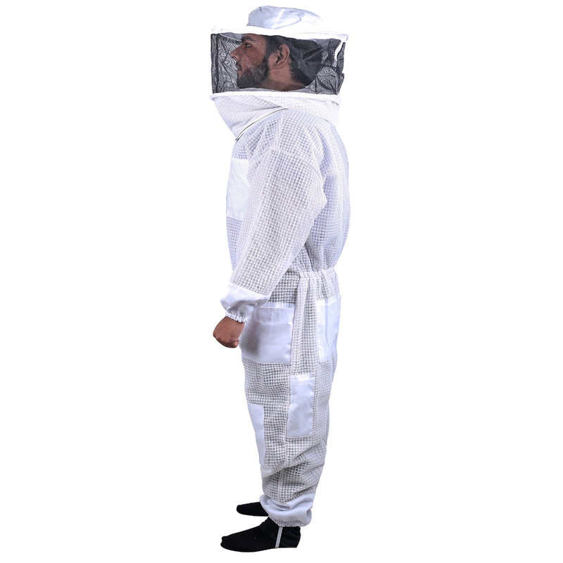 Dealsmate Beekeeping Bee Full Suit 3 Layer Mesh Ultra Cool Ventilated Round Head Beekeeping Protective Gear SIZE M