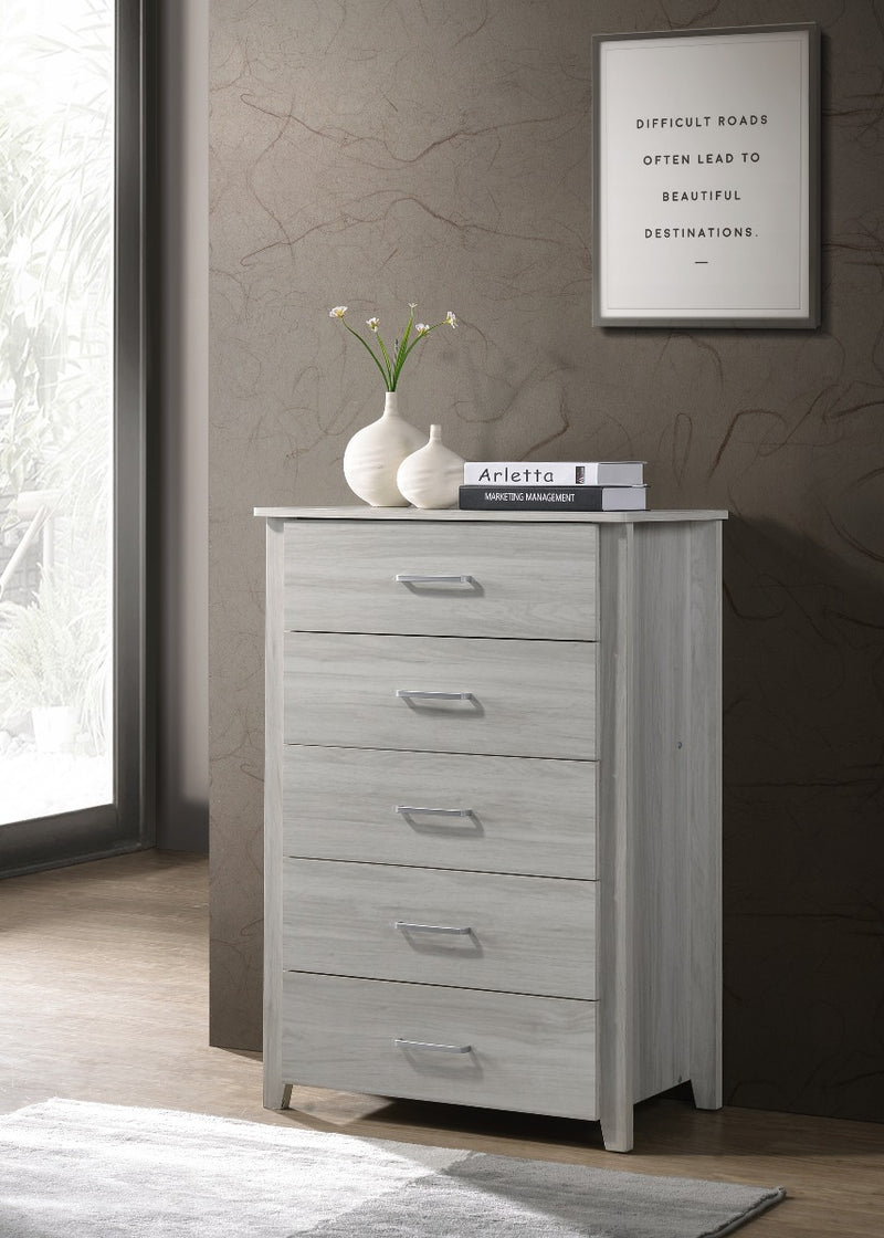 Dealsmate 5 Chest Of Drawers Tallboy In White Oak
