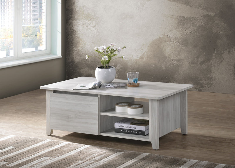 Dealsmate Coffee Table With Open Drawer In White Oak