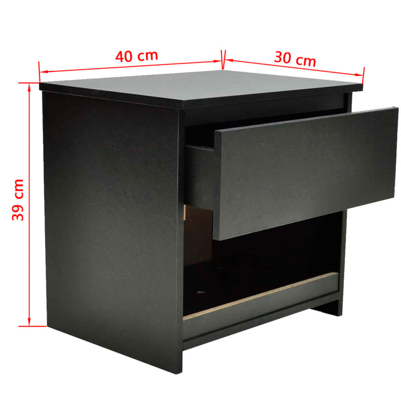 Dealsmate  Nightstand with One-Drawer Black 2 pcs