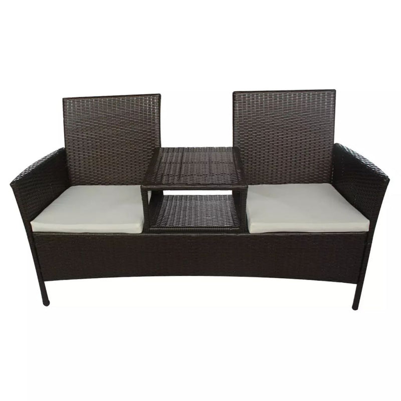 Dealsmate  2-Seater Garden Sofa with Tea Table Poly Rattan Brown