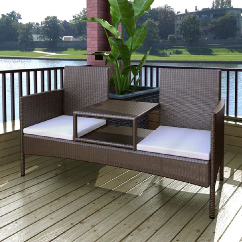 Dealsmate  2-Seater Garden Sofa with Tea Table Poly Rattan Brown