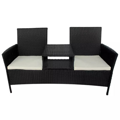 Dealsmate  2-Seater Garden Sofa with Tea Table Poly Rattan Black
