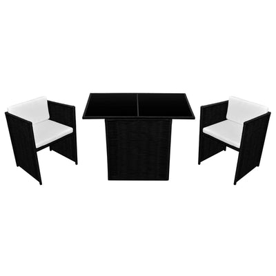 Dealsmate  3 Piece Bistro Set with Cushions Poly Rattan Black