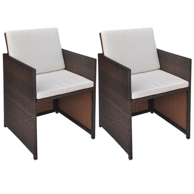 Dealsmate  Garden Chairs 2 pcs with Cushions and Pillows Poly Rattan Brown