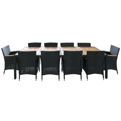 Dealsmate  11 Piece Outdoor Dining Set with Cushions Poly Rattan Black