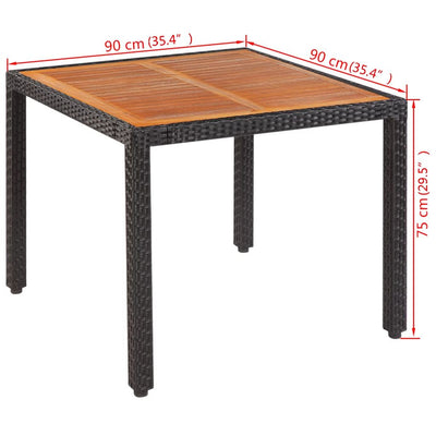 Dealsmate  Garden Table 90x90x75 cm Poly Rattan and Solid Acacia Wood