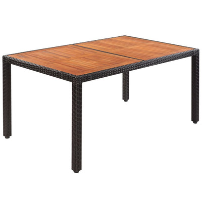 Dealsmate  Garden Table 150x90x75 cm Poly Rattan and Solid Acacia Wood