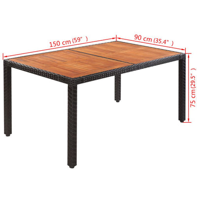 Dealsmate  Garden Table 150x90x75 cm Poly Rattan and Solid Acacia Wood