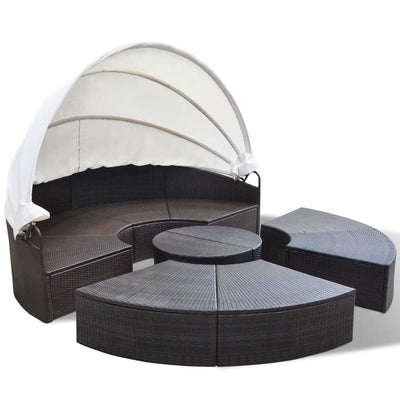 Dealsmate  Outdoor Lounge Bed Poly Rattan Brown