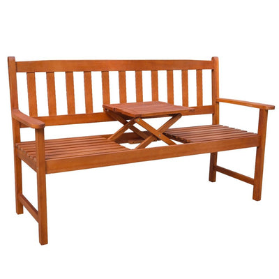 Dealsmate  Garden Bench with Pop-up Table 158 cm Solid Acacia Wood