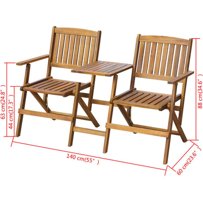 Dealsmate  Folding Garden Bench with Tea Table 140 cm Solid Acacia Wood