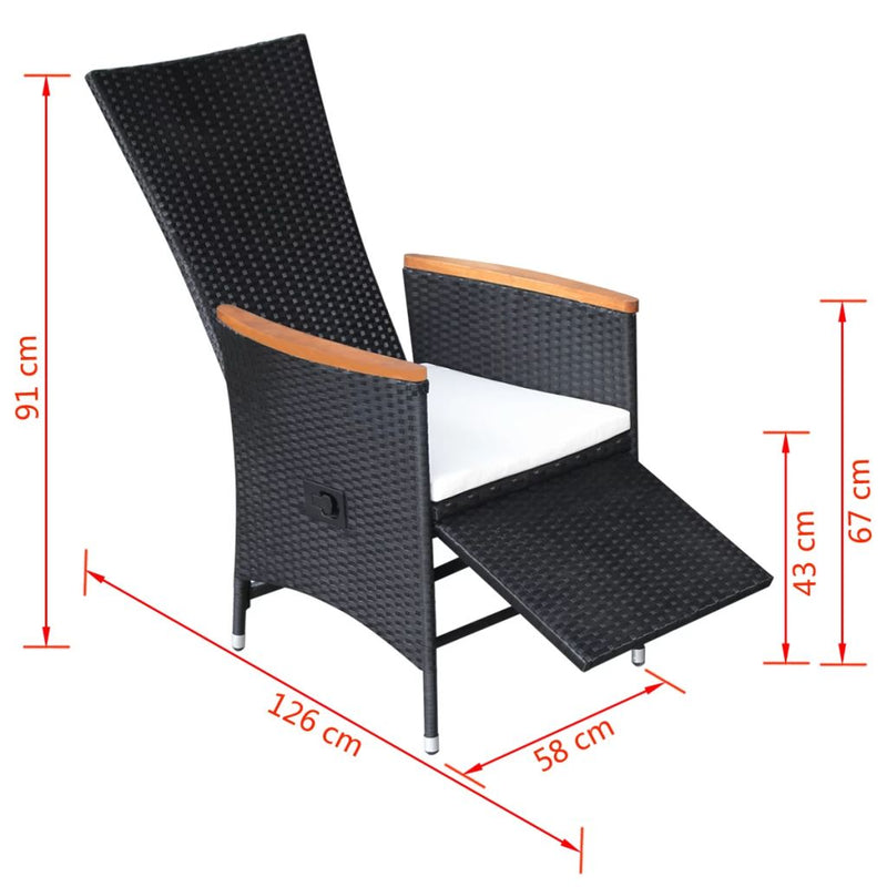 Dealsmate  Reclining Garden Chairs 2 pcs with Cushions Poly Rattan Black