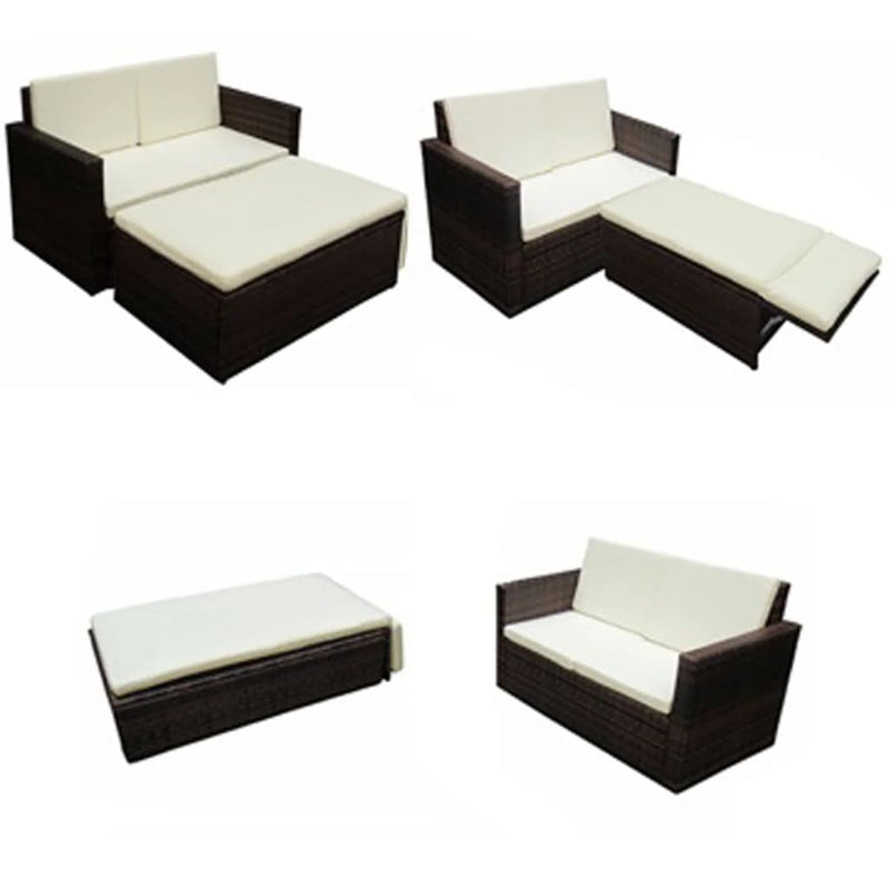 Dealsmate  2 Piece Garden Lounge Set with Cushions Poly Rattan Brown
