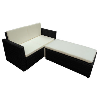Dealsmate  2 Piece Garden Lounge Set with Cushions Poly Rattan Black