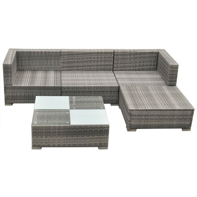 Dealsmate  5 Piece Garden Lounge Set with Cushions Poly Rattan Grey