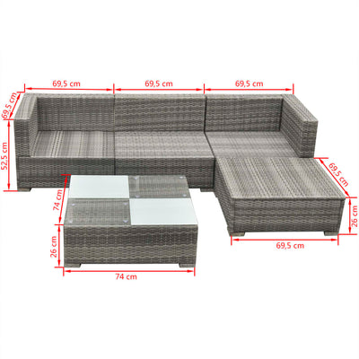 Dealsmate  5 Piece Garden Lounge Set with Cushions Poly Rattan Grey